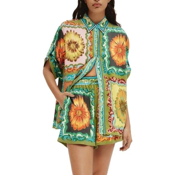 Micas Casual Resort Short Sleeved Shirt & Shorts Set Loose Daisy Print XXL - Picture 6 of 7